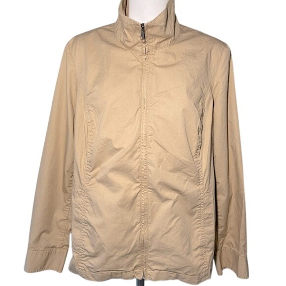 Coldwater Creek Tan Khaki 100% Cotton Full Zip Mock Neck Jacket Plus Size 1X 18